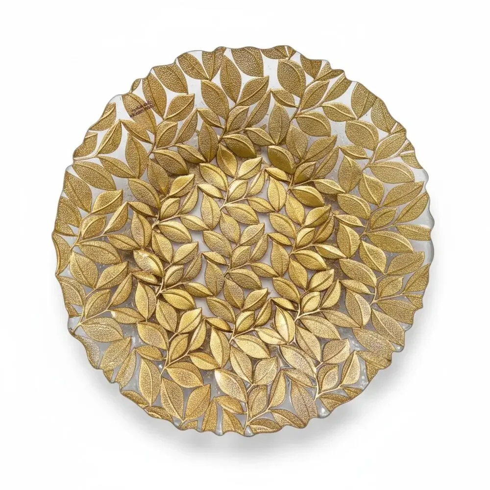 Large Turkish Art Glass Centerpiece Bowl-Gold Leaf-Reverse Painted-Fruit-Console